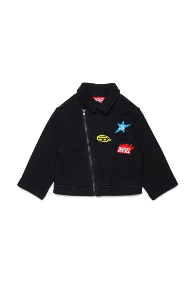 Diesel Kids' Biker Jacket With Printed Logo In Black