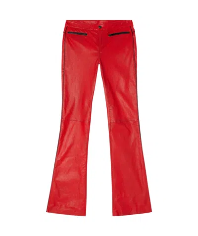 Diesel Biker Pants In Perforated Stretch Leather In Red