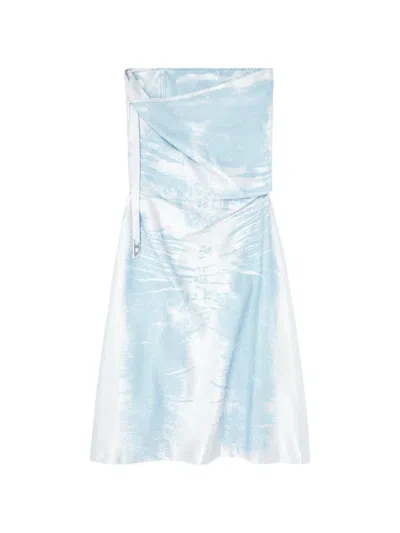 Diesel Long Dress In Coloured Satin Denim In Blue