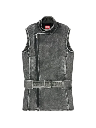 Diesel Sleeveless Biker Dress Relaxed Fit Belt In Gray