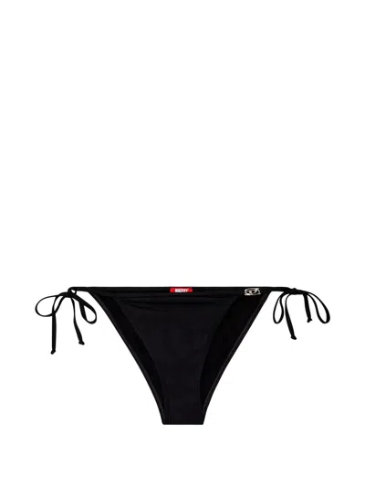 Diesel Bikini Bottoms With Adjustable Ties And Oval D Logo In Nero