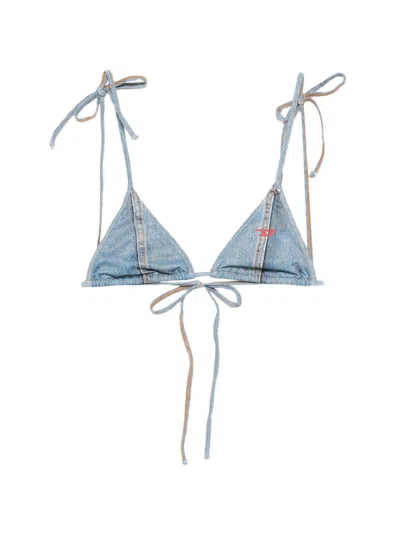 Diesel Bikini Top A Triangolo In Denim  In Blue
