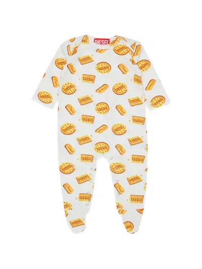 Diesel Babies' Biscuit-print Footed Romper In White