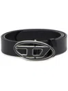Diesel Leather Belt With Enamelled Buckle In Black