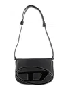 Diesel 1dr Black Shoulder Bag With Oval D Patch In Leather Woman In Black