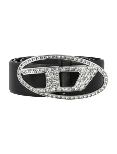DIESEL BLACK 1DR STRASS CRYSTAL BUCKLE BELT
