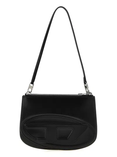 Diesel Twin-double-pouch Embossed-leather Shoulder Bag In Black