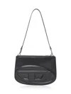 Diesel Twin-double-pouch Embossed-leather Shoulder Bag In Black