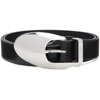 Diesel Black 3cm Leather Sculptural Buckle Belt