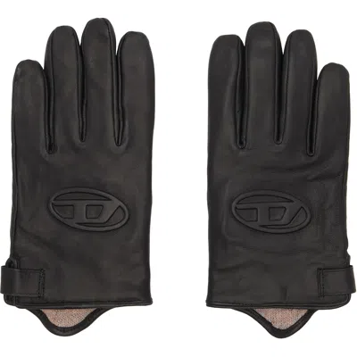 Diesel Black 3d Oval D Logo Leather Gloves In 9xx