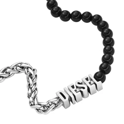 DIESEL BLACK AGATE BEADED CHAIN NECKLACE