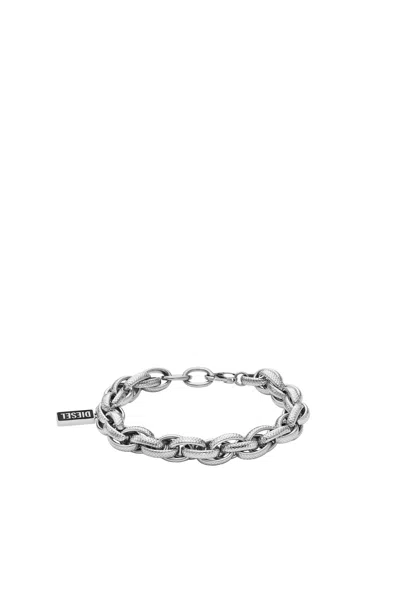 Diesel Black Agate Chain Bracelet In Silver