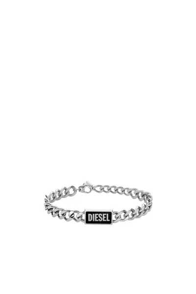 Diesel Black Agate Id Bracelet In Silver