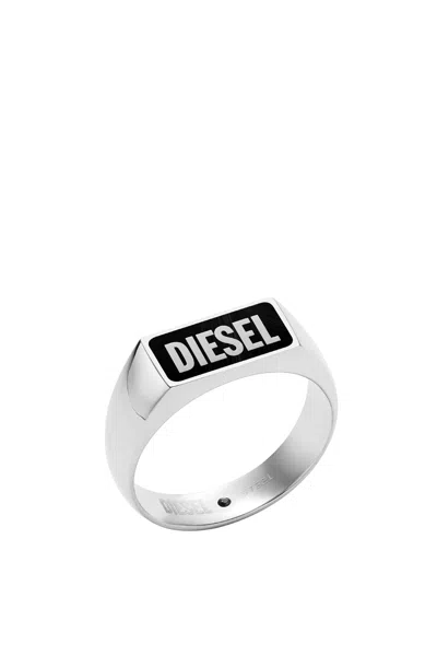 Diesel Black Agate Signet Ring In Silver