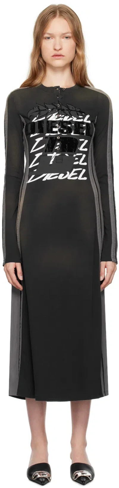Diesel Black & Gray D-uncut Stripe Midi Dress In 900