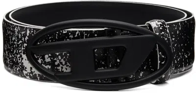 Diesel Oval Logo Speckled Leather Belt In Black