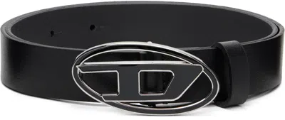Diesel B 1dr 25 Black Leather Belt With Distinctive Logo Buckle