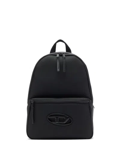 Diesel Black Backpack With Front Pocket And Satin Logo Plaque