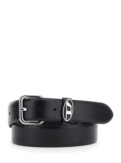 Diesel Black Belt With 1dr Buckle In Leather Man In Animal Print