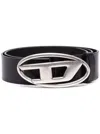 Diesel Black Belt With Oval D Logo Buckle Closure In Leather Man
