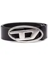 Diesel Black Belt With Oval D Logo Buckle Closure In Leather Man