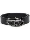 Diesel Leather Belt With Enamelled Buckle In Black