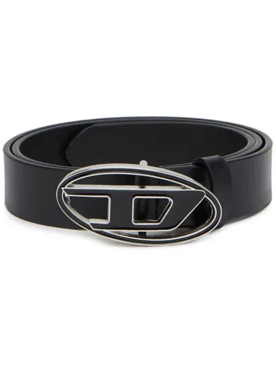 DIESEL BLACK BELT WITH OVAL LOGO BUCKLE