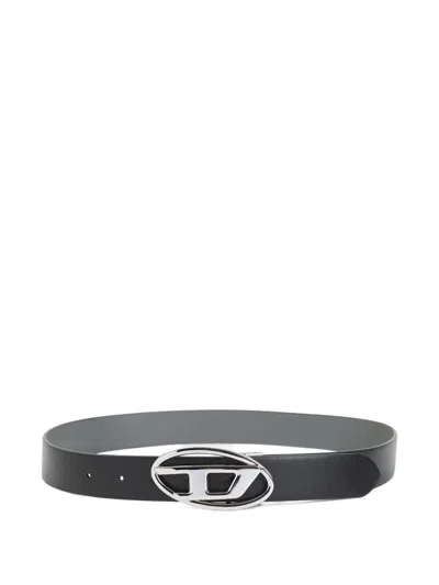Diesel Black Belt With Oval Logo Buckle