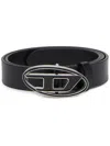 Diesel Black Belt With Oval Logo Buckle  In Black