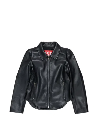 DIESEL BLACK BIKER JACKET WITH ZIP AND CLASSIC COLLAR