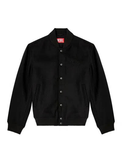 Diesel Bomber Jacket With Embroidered Logo In Black