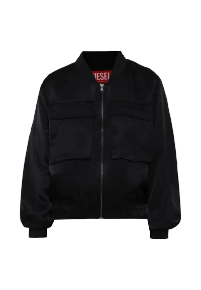 Diesel Kids' Black Bomber Jacket For Boy With Logo In Blue