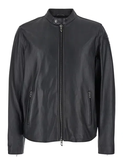 Diesel Black Bomber Jacket With D Logo Detail In Leather Man