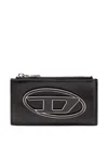 Diesel Black Calfskin Card Holder With Logo Plaque