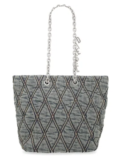 Diesel Black Charm-d Quilted Diamond Cotton Tote Bag In Blue