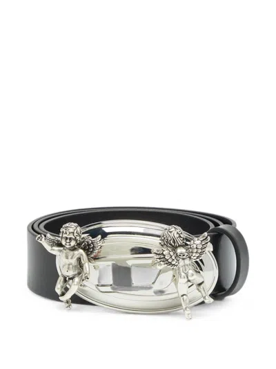 Diesel Black Cherub Buckle Detail Silk-nylon Blend Belt