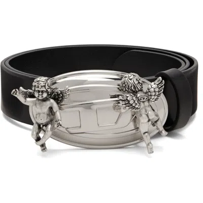 Diesel Black Cherub Oval D Buckle Leather Belt In Hb756