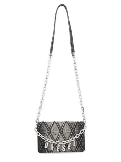 Diesel Black Cotton Shoulder Bag In Gray