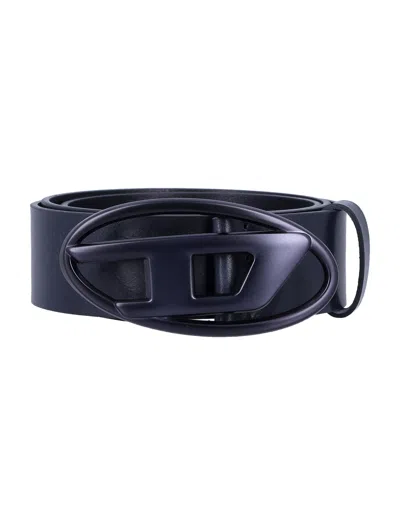 Diesel Black Cow Leather Belt In Blue
