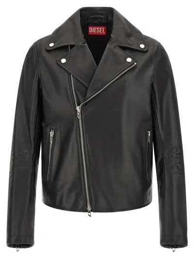 Diesel L-eo-wrd Leather Jacket In Black
