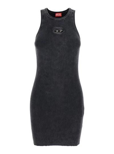 Diesel Black Crewneck Sleeveless Dress With Cut-out Logo On The Front In Cotton Woman In Multi