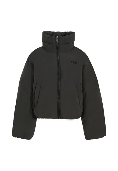 Diesel Kids' Black Crop Down Jacket For Girl With Logo