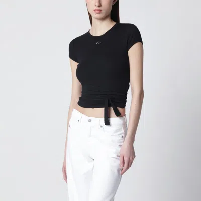 Diesel Black Cropped T-shirt With Crossed Ribbon