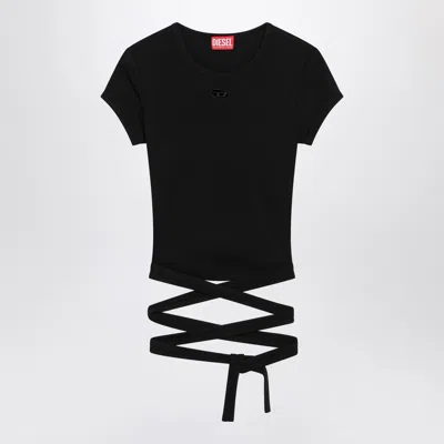 Diesel Black Cropped T-shirt With Crossed Ribbon Women
