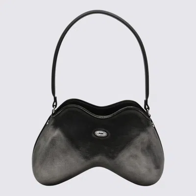 Diesel Black Denim Double D Shoulder Bag In Gray