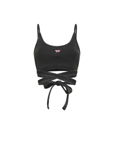 Diesel Women Black Denim-effect T-leya-tail-r1 Top In Multi