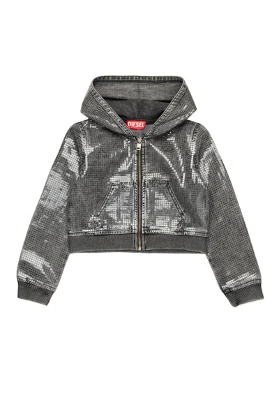 Diesel Kids' Black Denim Sweatshirt With Sequins