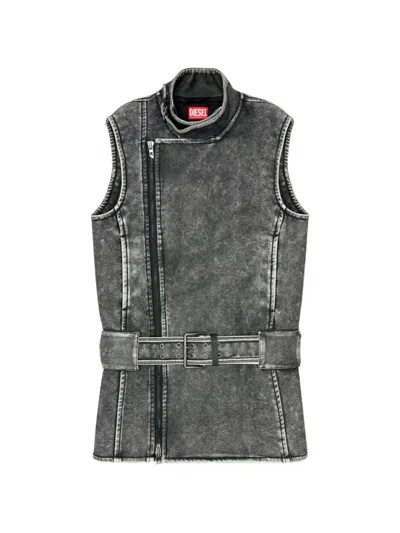Diesel Sleeveless Biker Dress Relaxed Fit Belt In Gray