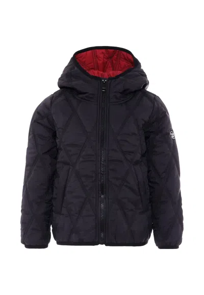 Diesel Kids' Black Down Jacket For Boy With Logo In Blue