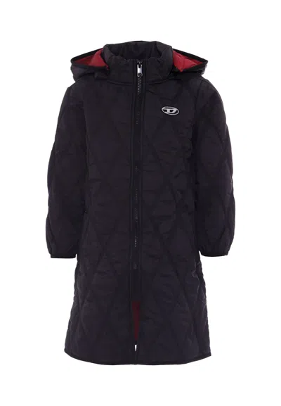 Diesel Kids' Black Down Jacket For Girl With Logo